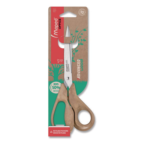 Maped Helix 499111FM Advanced Wood Multipurpose Scissors, 8.25" Long, 4.75" Cut Length, Straight Brown Handle