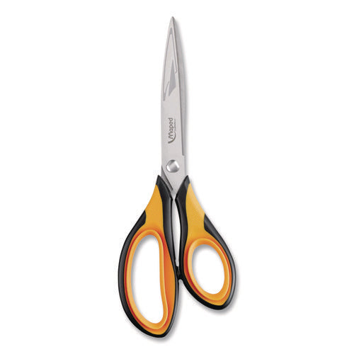 Maped Helix 697710 Ultimate Soft Grip Multipurpose Scissors, 8.25" Long, 4.5" Cut Length, Straight Orange/Black Handle