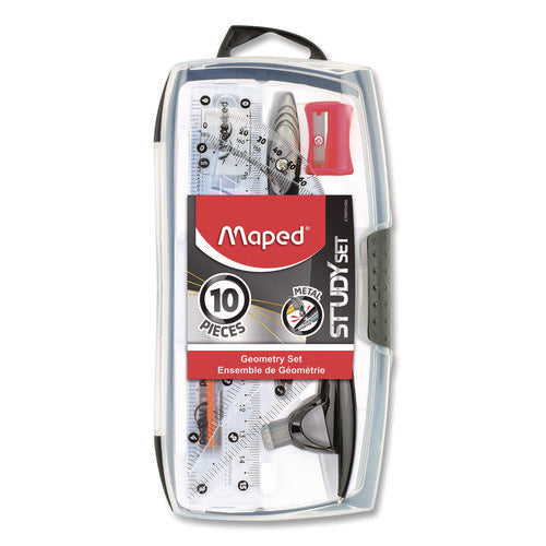 Maped Helix 897010 Metal Compass and Geometry Set, Metal/Plastic, Black/Clear, 10 Pieces