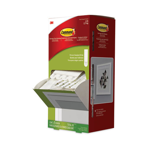 Command 7100306479 Picture Hanging Strips, Cabinet Pack, Removable, Holds Up To 6 Lbs Per Pair, 0.75 X 2.75, White, 4/set, 50 Sets/carton