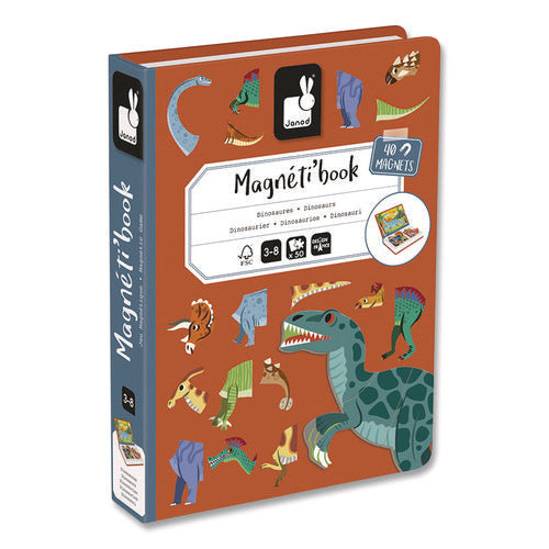 Janod J02590 Magneti'books, Dinosaurs, 50 Pieces (10 Cards, 40 Magnetic Shapes), Ages 3 to 8 Years
