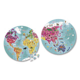 Janod J02655 Cardboard Puzzle, Round Double-Sided Blue Planet Suitcase, 208 Pieces, Ages 7 Years and Up