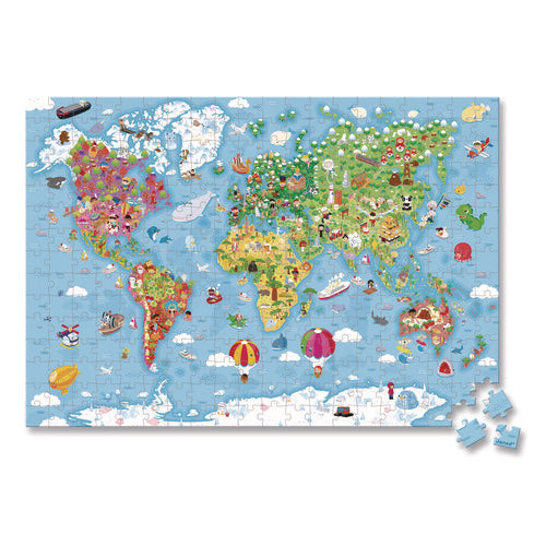 Janod J02656 Cardboard Puzzle, Giant World Map Suitcase Puzzle, 300 Pieces, Ages 7 Years and Up