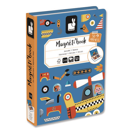 Janod J02715 Magneti'books, Racers, 68 Pieces, (18 Cards, 50 Magnetic Shapes), Ages 3 to 8
