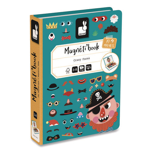 Janod J02716 Magneti'books, Boy's Crazy Faces, 40 Pieces (10 Cards, 30 Magnetic Shapes), Ages 3 to 8