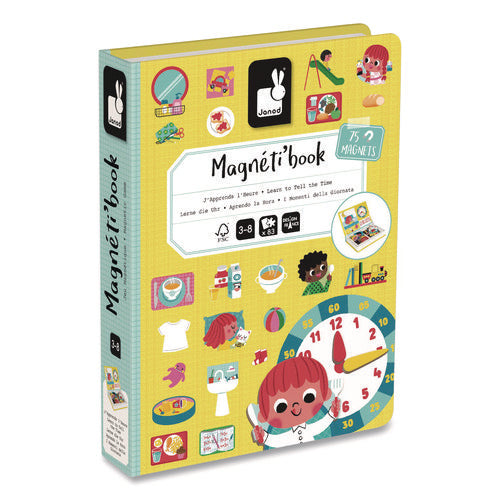 Janod J02724 Magneti'books, Learn to Tell the Time, 91 Pieces (16 Cards, 75 Magnetic Shapes), Ages 3 to 8