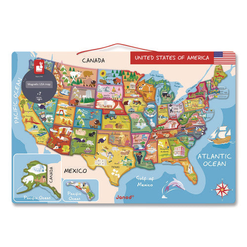 Janod J05487 Cardboard Puzzle, United States Map Puzzle, 48 Pieces, Ages 7 to 12
