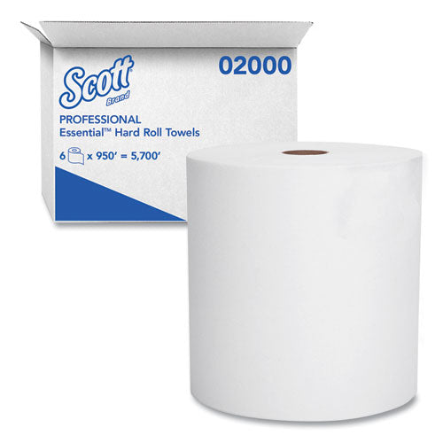 Scott 02000 essential high capacity hard roll towels for business, absorbency pockets, 1-ply, 8" x 950 ft, 1.75" core, white, 6 rolls/ct