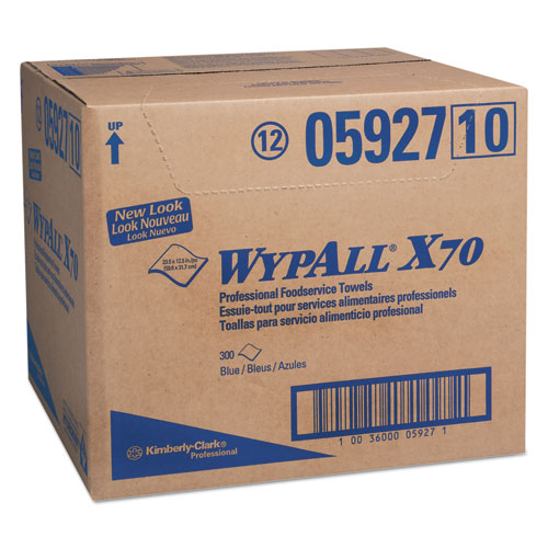 Wypall 5927 X70 Foodservice Towels, 1/4 Fold, 12 1/2 X 23 1/2, Blue, 300/carton