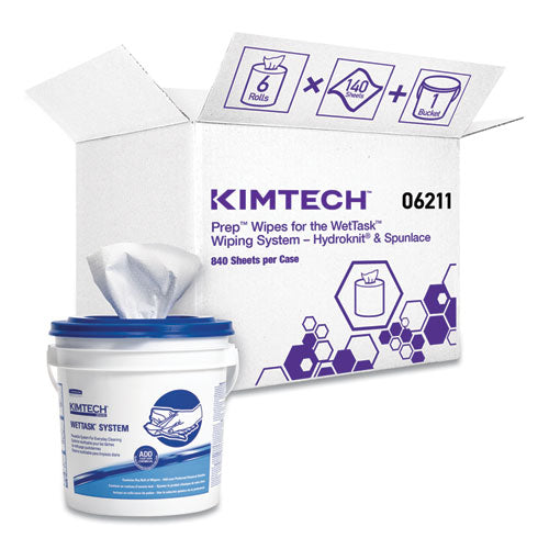 Wypall 0621102 Wipers For Wettask System, Bleach, Disinfectants And Sanitizers, 6 X 12, 140/roll, 6 Rolls And 1 Bucket/carton