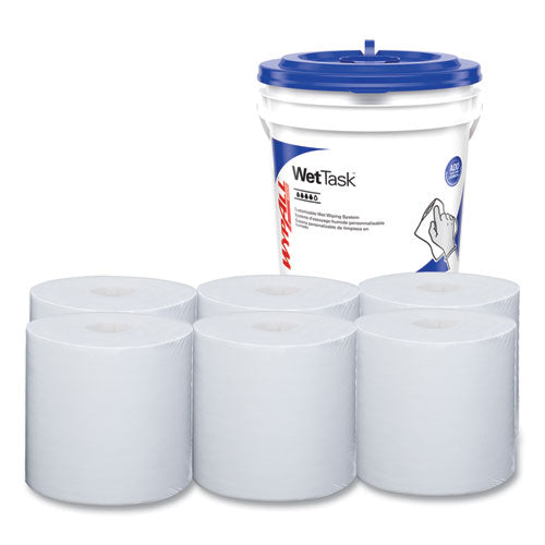 Wypall 06411 Critical Clean Wipers for Bleach, Disinfectants, Sanitizers WetTask Customizable Wet Wiping System,90/Roll, 6 Rolls/Bucket/CT