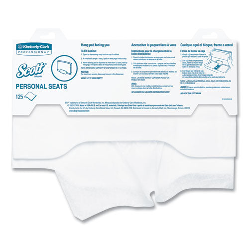Scott 7410 Personal Seats Sanitary Toilet Seat Covers, 15 X 18, White, 125/pack