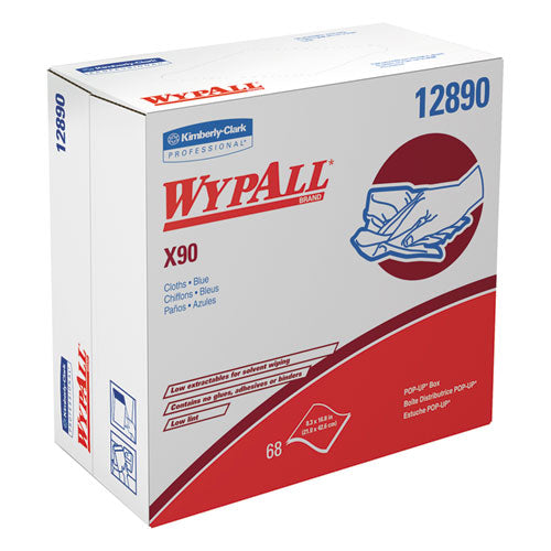 Wypall KCC 12890 X90 Cloths, Pop-Up Box, 8 3/10 X 16 4/5, Denim Blue, 68/box, 5 Boxes/carton