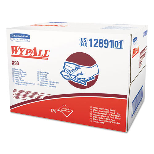 Wypall KCC 12891 X90 Cloths, Brag Box, 11 1/10 X 16 4/5, Denim Blue, 136/box, 1 Box/carton