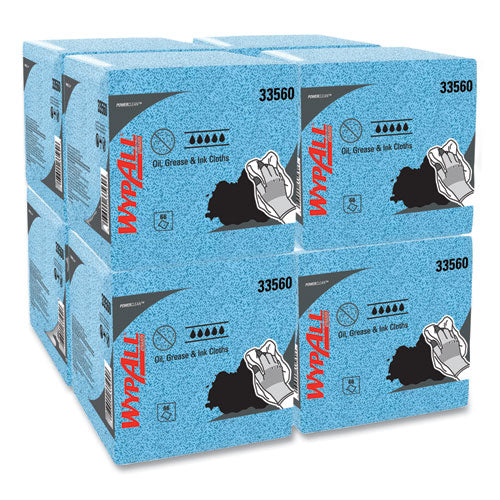 Wypall 33560 Oil, Grease And Ink Cloths, 1/4 Fold, 12 1/2 X 12, Blue, 66/box, 8 Boxes/carton
