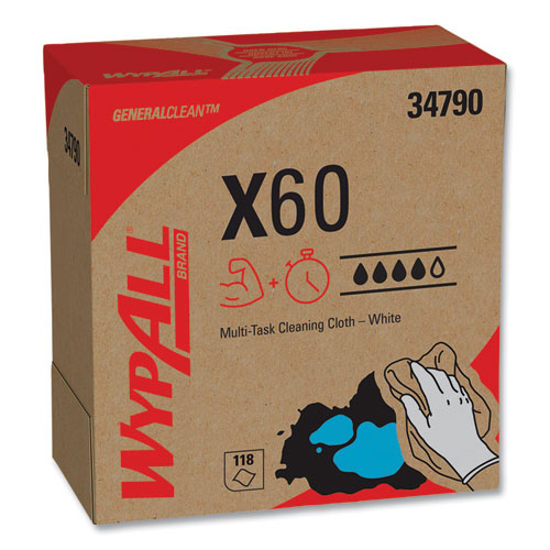 Wypall 34790 X60 Cloths, Pop-Up Box, White, 9 1/8 X 16 4/5, 126/box