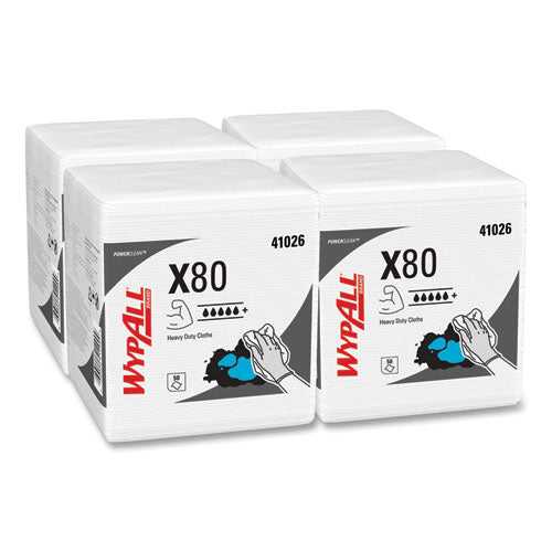 Wypall KCC 41026 X80 Cloths, Hydroknit, 1/4 Fold, 12 1/2 X 12, White, 50/box, 4 Boxes/carton