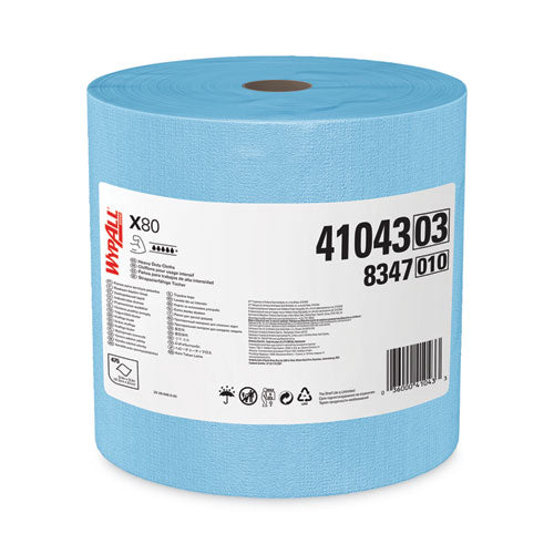 Wypall 41043 X80 Cloths With Hydroknit, Jumbo Roll, 12 1/2 X 13 2/5, Blue, 475/roll