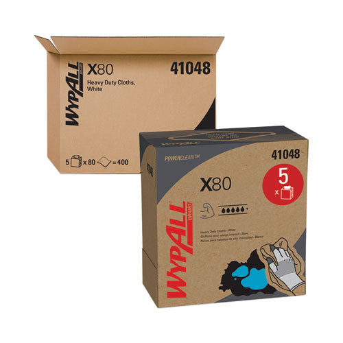 Wypall 41048 X80 Cloths, Hydroknit, Pop-Up Box, 9 1/10 X 16 4/5, White, 80/bx, 5 Boxes/carton