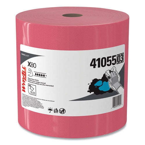 Wypall 41055 X80 Cloths, Hydroknit, Jumbo Roll, 12 1/2 X 13 2/5, Red, 475 Wipers/roll