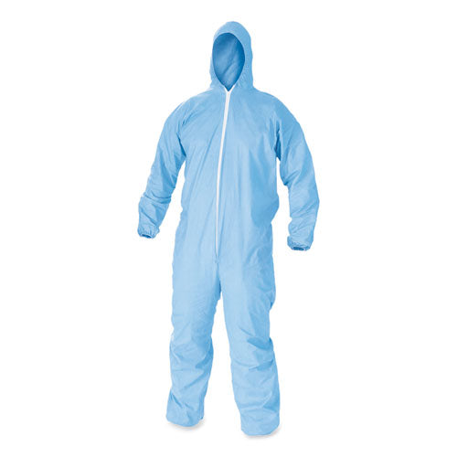 Kleenguard KCC45324 A65 Zipper Front Flame-Resistant Hooded Coveralls, Elastic Wrist and Ankles, X-Large, Blue, 25/Carton
