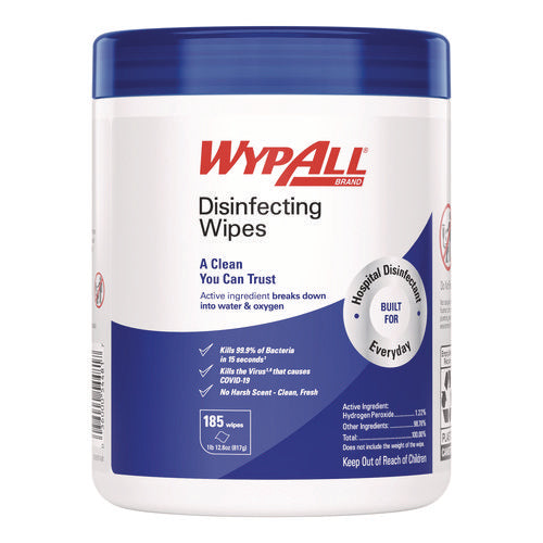 Wypall 54481 Hydrogen Peroxide Disinfecting Wipes, 1-Ply, 7 x 5.75, Fresh Scent, White, 185 Wipes/Canister