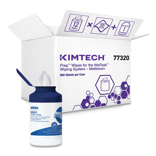 Kimtech 7732005 Wettask System Prep Wipers For Bleach/disinfectants/sanitizers Hygienic Enclosed System Refills, W/canister, 55/rl,12 Roll/ct