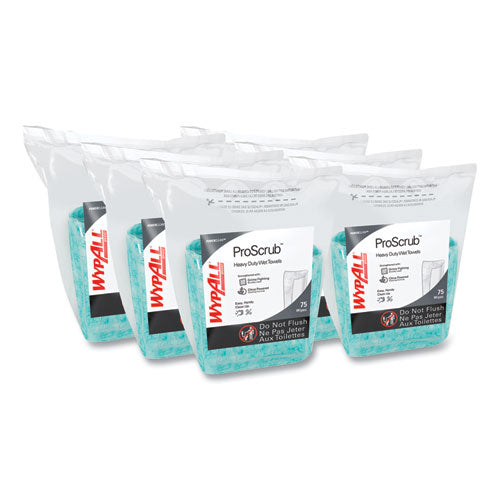 Wypall KCC 91367 Power Clean ProScrub Pre-Saturated Wipes, 12 x 9.5, Citrus Scent, Green, 75/Pack, 6 Packs/Carton