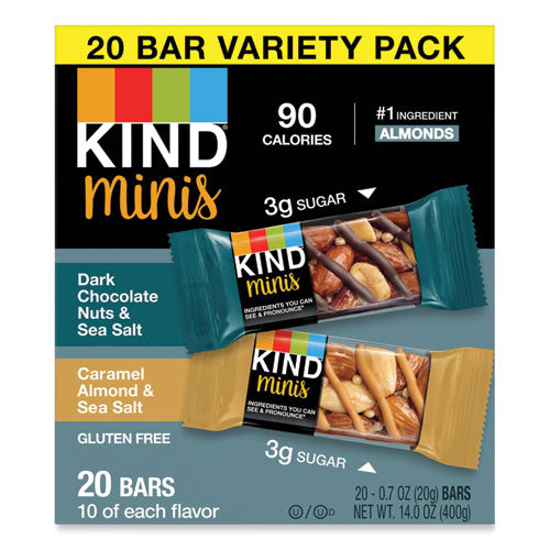 KIND 27964 Minis, Dark Chocolate Nuts And Sea Salt/caramel Almond And Sea Salt, 0.7 Oz, 20/pack