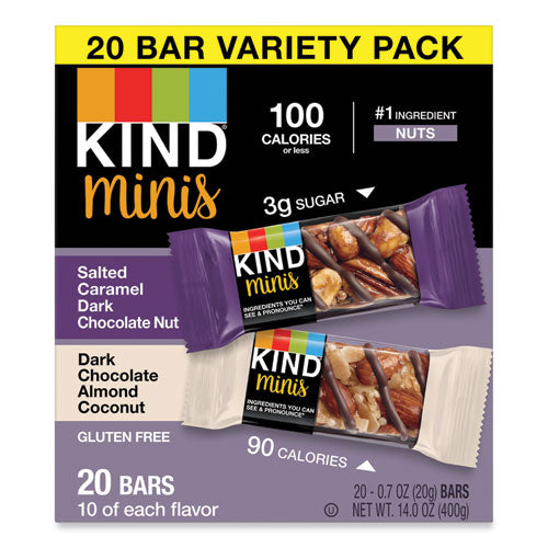 KIND 27970 Minis, Salted Caramel And Dark Chocolate Nut/dark Chocolate Almond And Coconut, 0.7 Oz, 20/pack