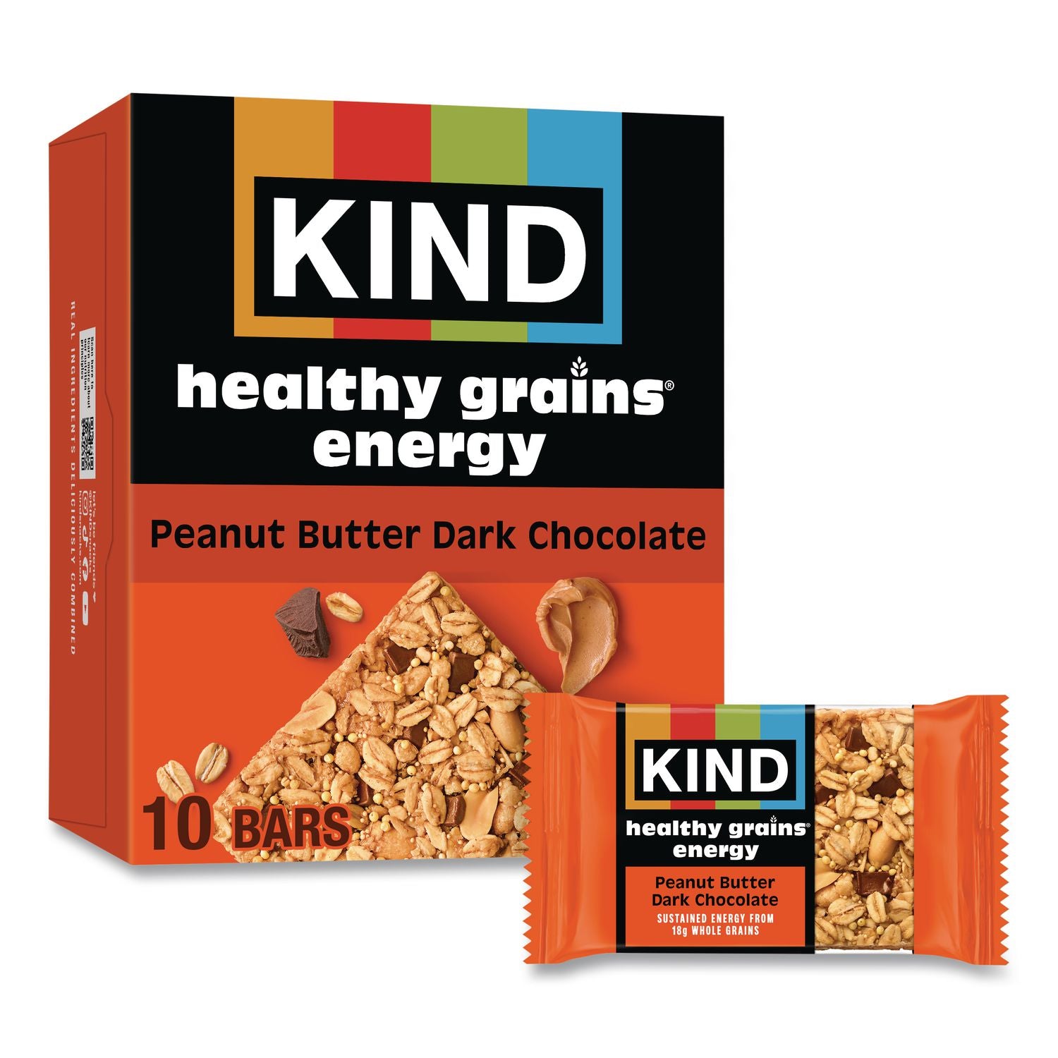KIND 67075 Healthy Grains Energy Peanut Butter Dark Chocolate Bars, 1.4 oz Bar, 10/Box
