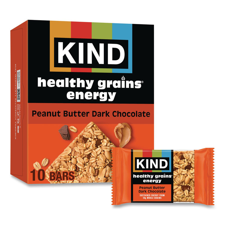 KIND 67075 Healthy Grains Energy Peanut Butter Dark Chocolate Bars, 1.4 oz Bar, 10/Box