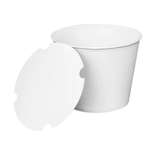 Karat C-FB130W_BUNDLE Food Bucket with Lid, 130 oz, 8.46" Dia x 6.6"h, White, Paper, 150/Carton