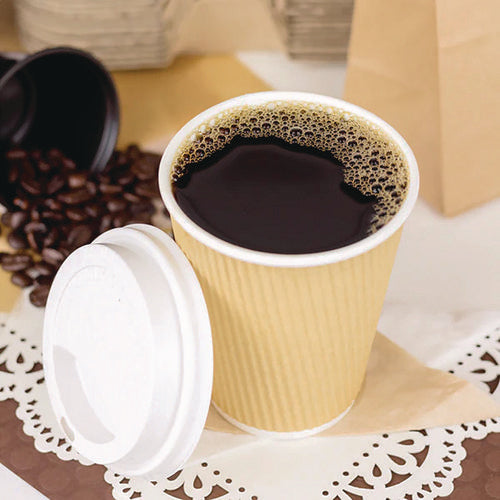 Karat C-KRC512 Ripple Hot Cups, 12 oz, Kraft/White, 500/Carton