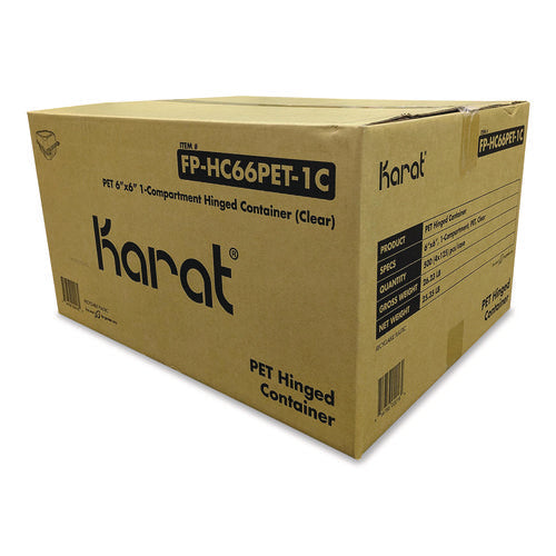 Karat FP-HC66PET-1C PET Plastic Hinged Container, 6 x 6 x 3.3, Clear, Plastic, 500/Carton