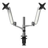 Kantek MA320 multi-directional dual monitor arm, for 30" monitors, 360 deg rotation, 105 deg tilt, 360 deg pan, silver/wh, supports 20 lbs