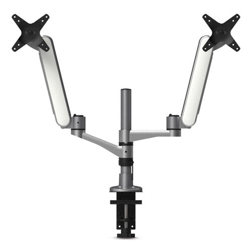 Kantek MA320 multi-directional dual monitor arm, for 30" monitors, 360 deg rotation, 105 deg tilt, 360 deg pan, silver/wh, supports 20 lbs