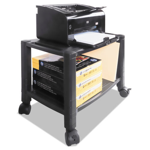 Kantek PS610 height-adjustable under-desk printer cart, plastic, 2 shelves, 60 lb capacity, 20" x 13.25" x 14.13", black