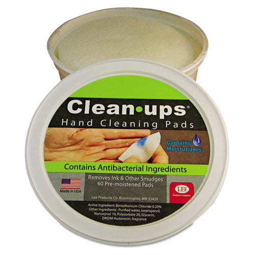 LEE 10145 Clean-Ups Hand Cleaning Pads, Cloth, 1-Ply, 3" dia, Mild Floral Scent, 60/Tub