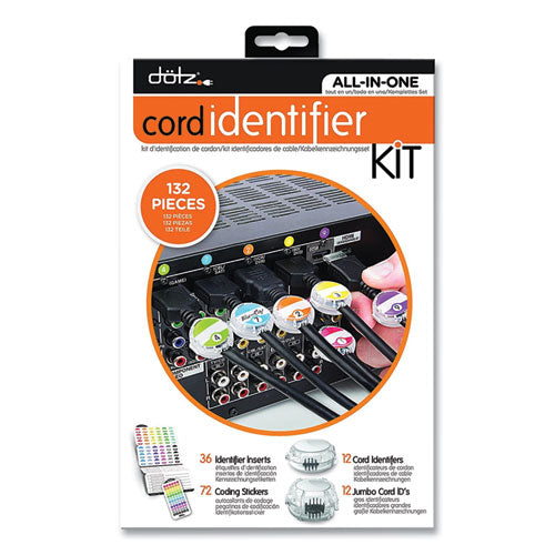 Dotz 21205 cord id kit, (12) regular and (12) jumbo-sized cord identifiers, (72) color-coded stickers, (36) identifier inserts