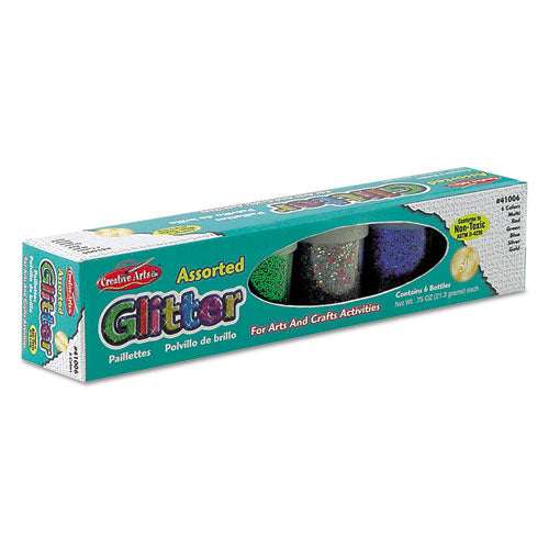 Creative Arts 41006 Charles Leonard Glitter Set, Assorted, 0.75 Oz Shaker-Top Jar, 6/set