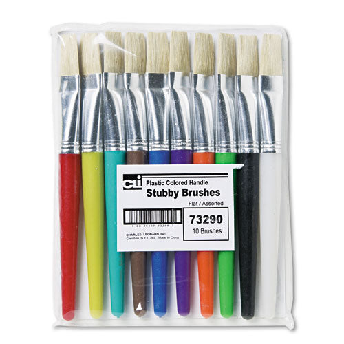 Charles Leonard 73290 Stubby Brush Set, Natural Bristle, Flat Profile, 10/set