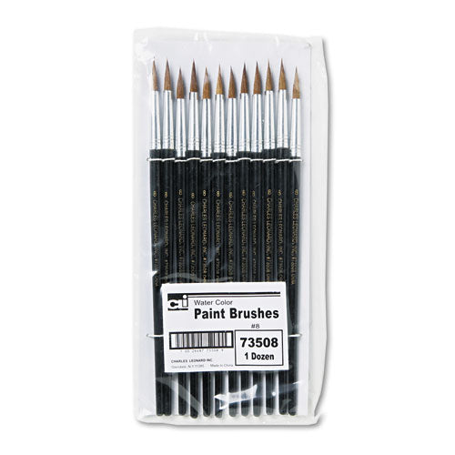 Charles Leonard 73508 Artist Brush, Size 8, Camel Hair, Round Profile, 12/pack