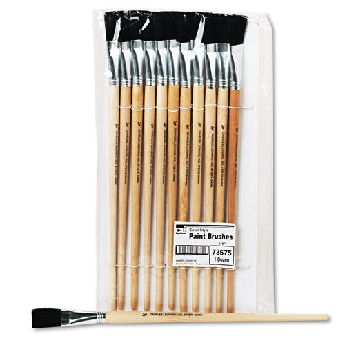 Charles Leonard 73575 Long Handle Easel Brush, Size 18, Natural Bristle, Flat Profile, 12/pack