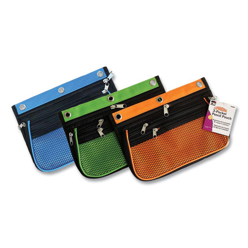 Charles Leonard 763653 Three-Pocket Expandable Binder Pouch, 10.25 x 7.5, Assorted Colors, 3/Pack