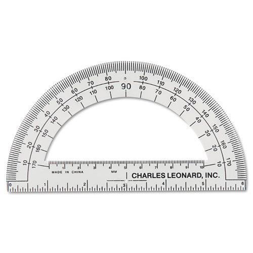 Charles Leonard 77106 Open Center Protractor, Plastic, 6" Ruler Edge, Clear