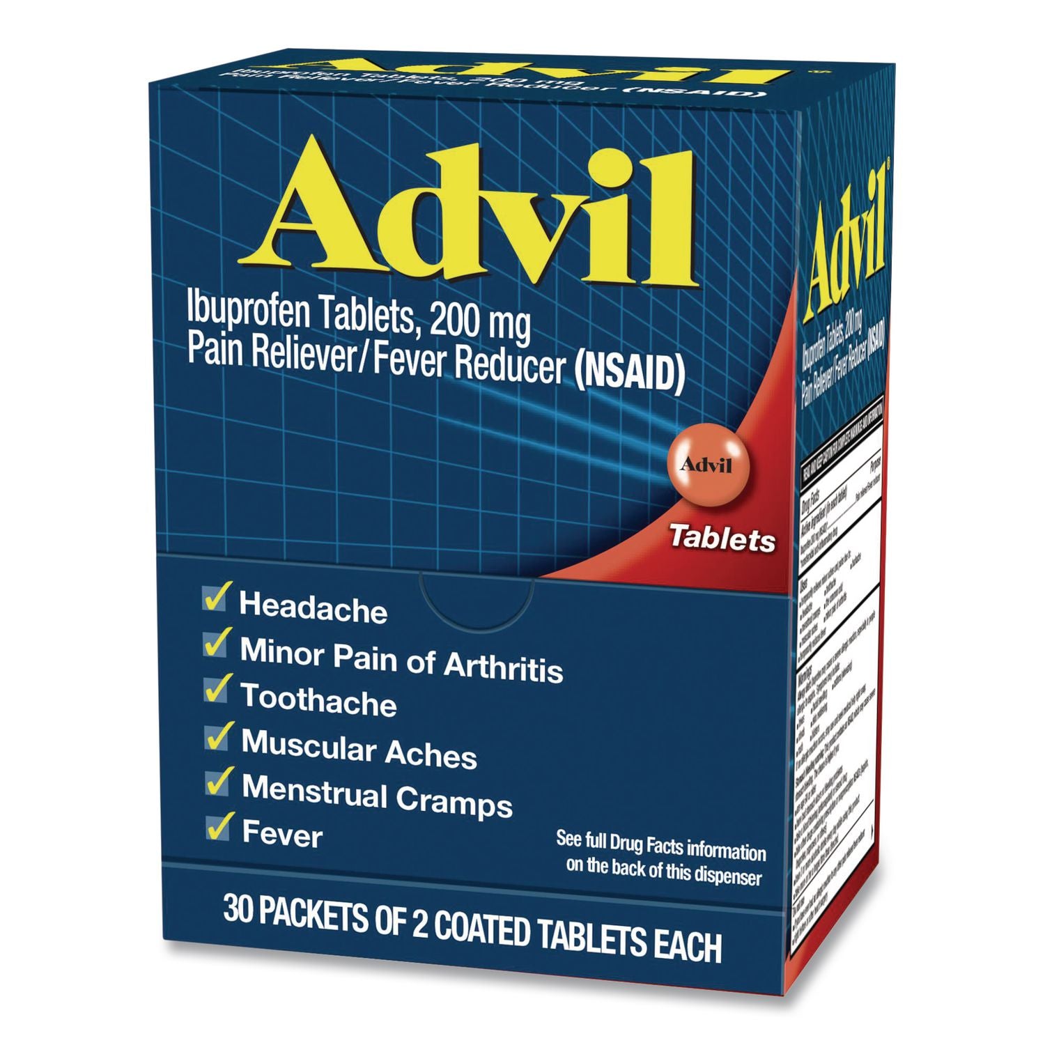 Advil 64008 Ibuprofen Tablets Refill Packs, Two-Pack, 30/Box