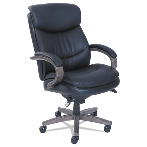 La-Z-Boy 48962A Woodbury High-Back Executive Chair, Supports Up To 300 Lb, 20.25" To 23.25" Seat Height, Black Seat/back, Weathered Gray Base