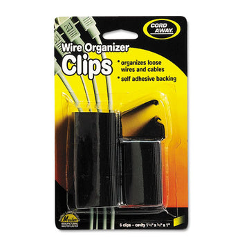 Cord Away 00204 Self-Adhesive Wire Clips, Black, 6/pack