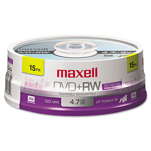 Maxell 634046 Dvd+rw Rewritable Disc, 4.7 Gb, 4x, Spindle, Silver, 15/pack
